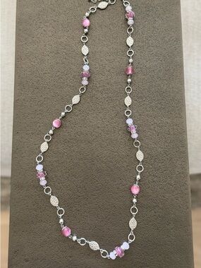 Premier Designs Silver-Tone Necklace with Pink and Lavender Beads